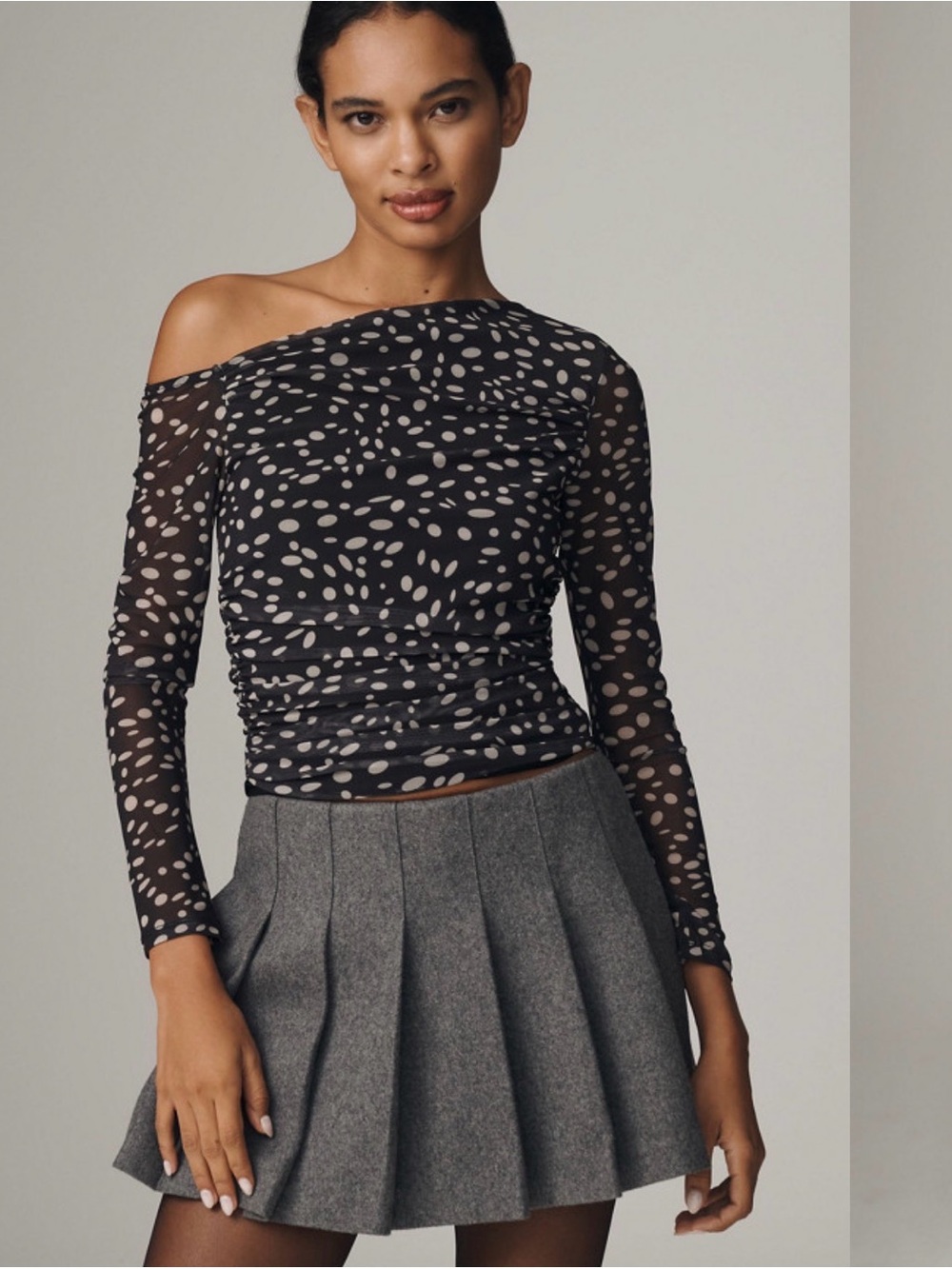 Women's Black and white sheer Polka Dot Top
